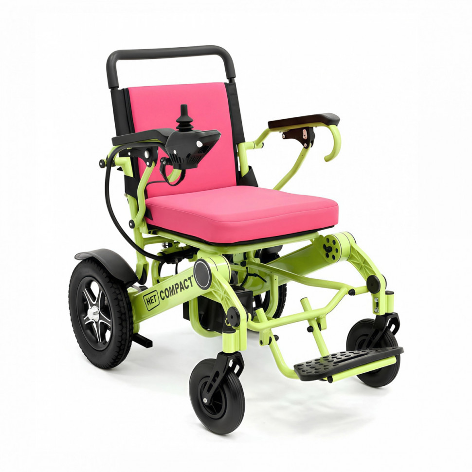 Кресло-коляска с электроприводом MET COMPACT 35 (24224) складная, зелёная с розовым